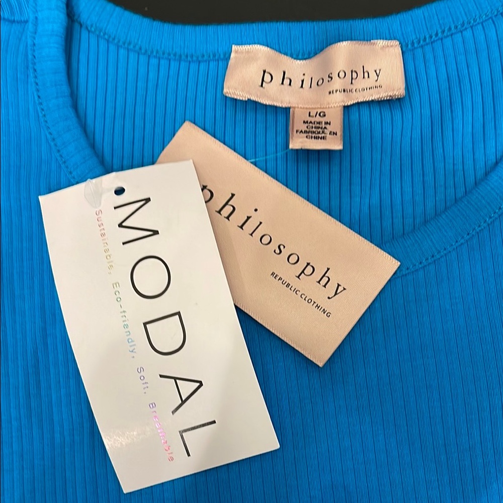 Philosophy Blue Ribbed Ruffle Tee - Picture 6 of 11